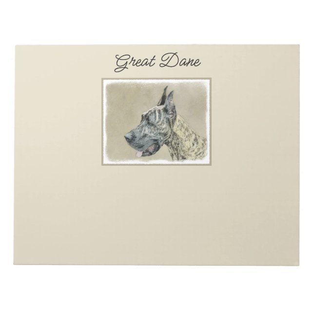 Great Dane (Brindle) Painting - Original Dog Art Notepad (Front)