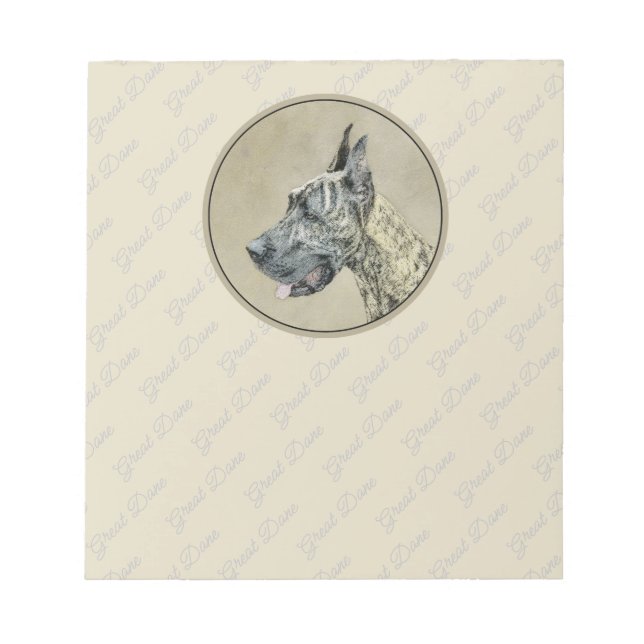 Great Dane (Brindle) Painting - Original Dog Art Notepad (Front)
