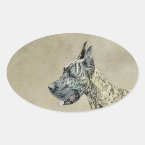 Great Dane Brindle Painting _ Original Dog Art Oval Sticker
