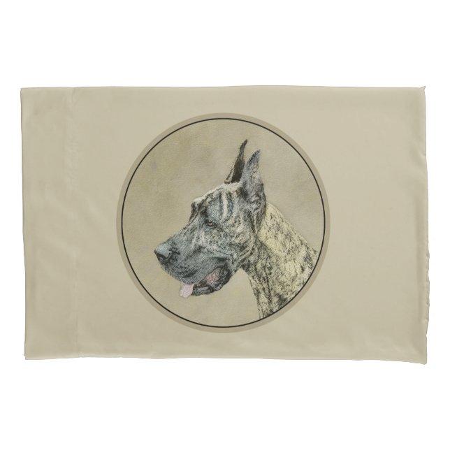 Great Dane (Brindle) Painting - Original Dog Art Pillow Case (Front)