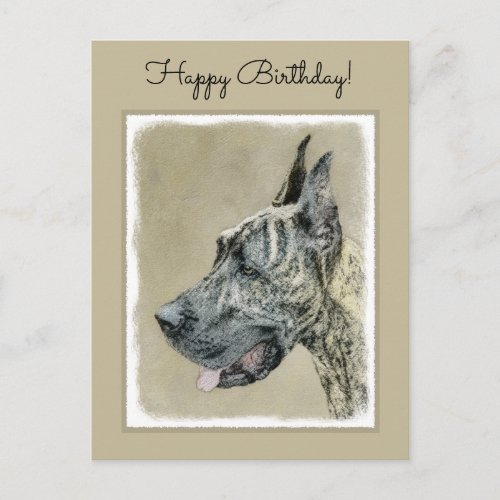 Great Dane Brindle Painting _ Original Dog Art Postcard