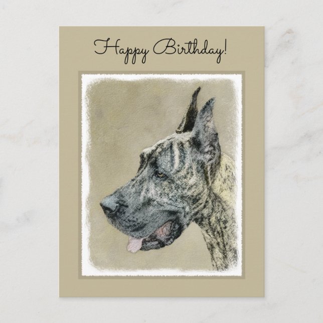 Great Dane (Brindle) Painting - Original Dog Art Postcard (Front)