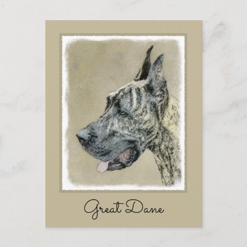 Great Dane Brindle Painting _ Original Dog Art Postcard