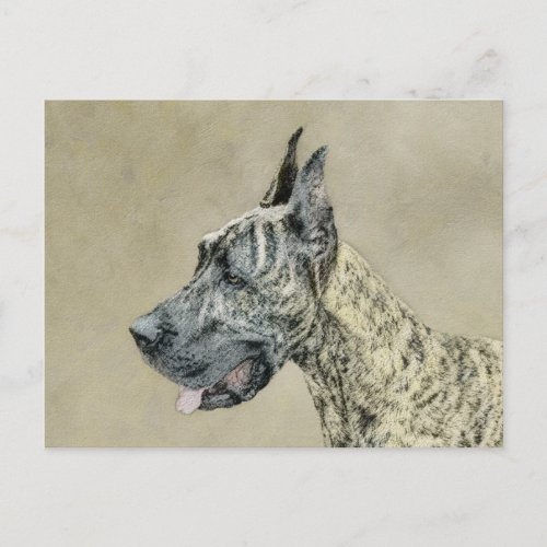 Great Dane Brindle Painting _ Original Dog Art Postcard