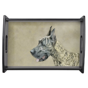 Great Dane (Brindle) Painting - Original Dog Art Serving Tray
