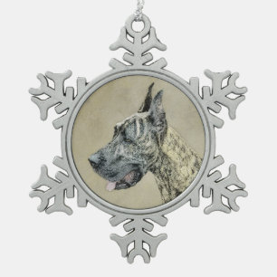 Great Dane (Brindle) Painting - Original Dog Art Snowflake Pewter Christmas Ornament