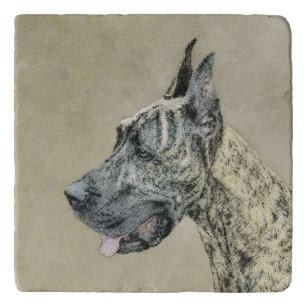 Great Dane (Brindle) Painting - Original Dog Art Trivet