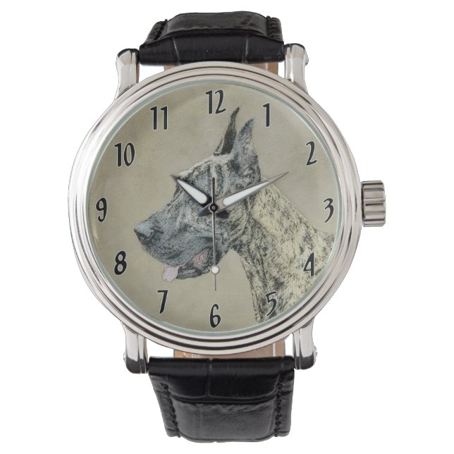 Great Dane (Brindle) Painting - Original Dog Art Watch (Front)