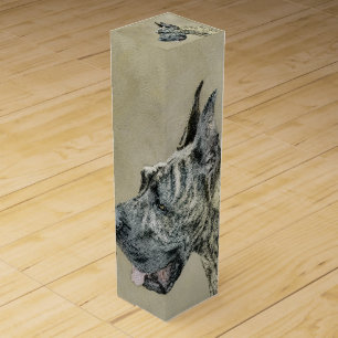 Great Dane (Brindle) Painting - Original Dog Art Wine Box