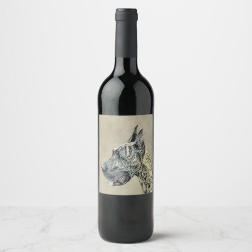 Great Dane Brindle Painting _ Original Dog Art Wine Label