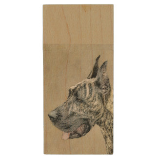 Great Dane (Brindle) Painting - Original Dog Art Wood USB Flash Drive