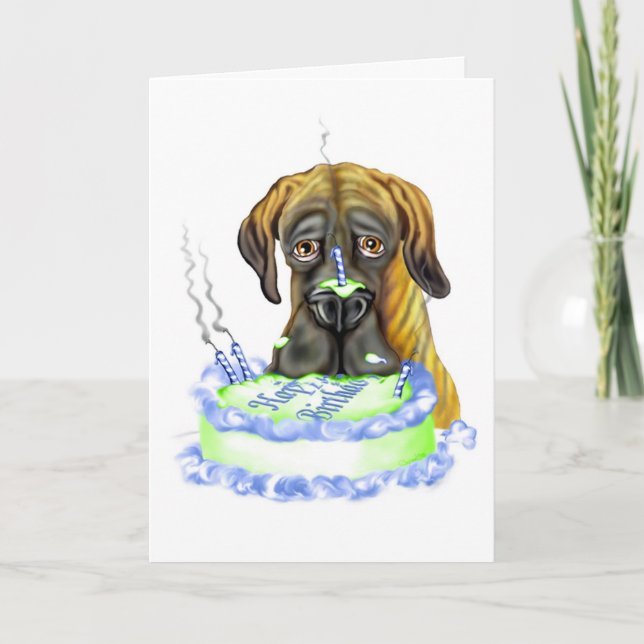 Great Dane Brindle UC Birthday Cake Card (Front)