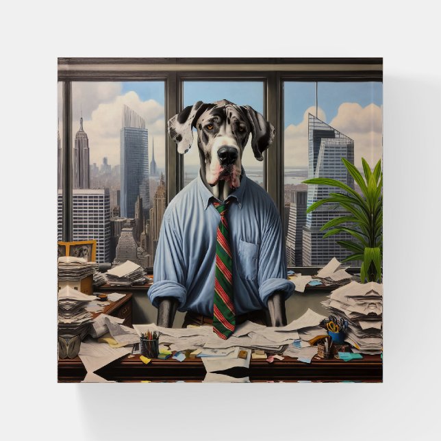 Great Dane Businessman In An Office Paperweight (Front)