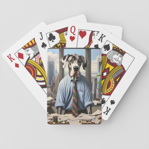 Great Dane Businessman In An Office Poker Cards