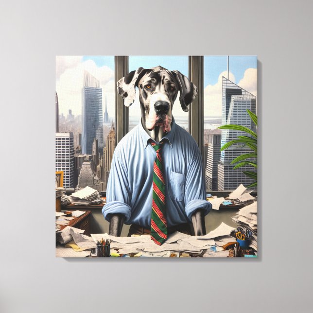 Great Dane Businessman In Office Canvas Print (Front)