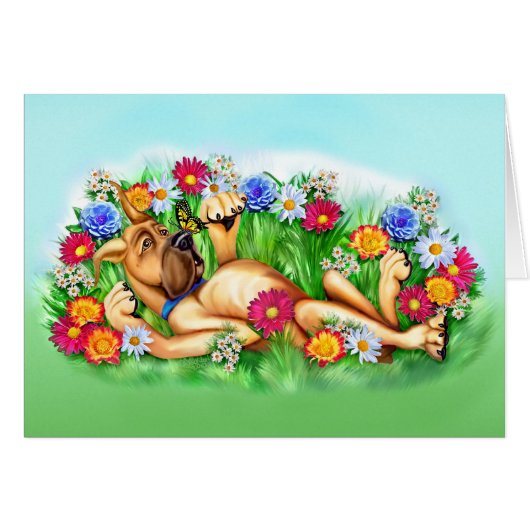Great Dane Chasing Butterflies Fawn Cards (Front Horizontal)