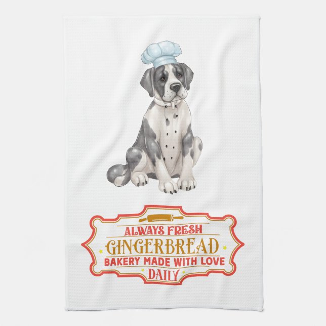Great Dane Chef Baking Gingerbread Kitchen Towel (Vertical)