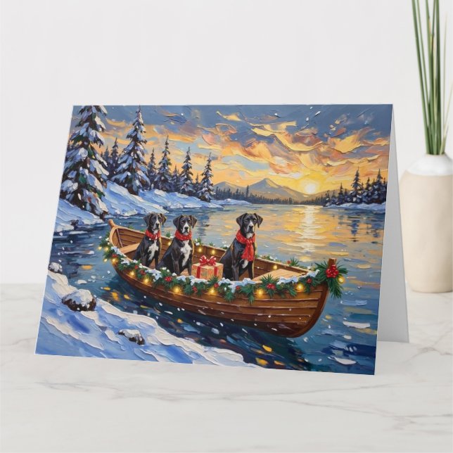 Great Dane Christmas Boat Holiday Card (Front)