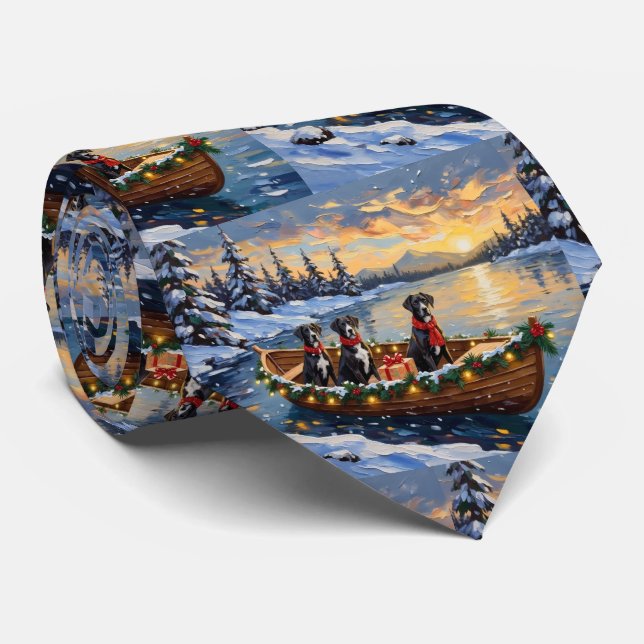Great Dane Christmas Boat Holiday Neck Tie (Rolled)
