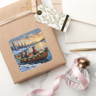 Great Dane Christmas Boat Holiday Square Sticker
