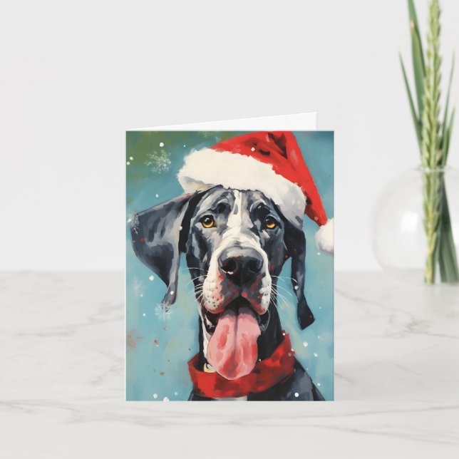 Great Dane Christmas brush painting artwork Card (Front)