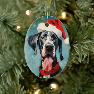 Great Dane Christmas brush painting artwork Ceramic Ornament