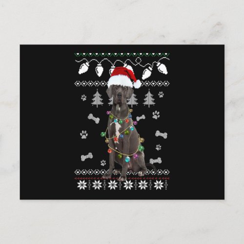 Great Dane Christmas Dog Light Ugly Sweater Postcard