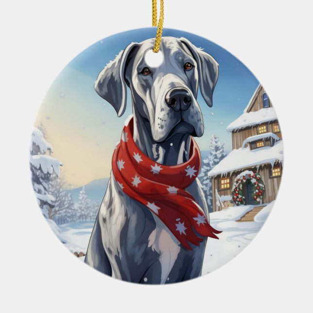 Great Dane christmas,dog memorial gift,dog lover  Ceramic Ornament (Front)