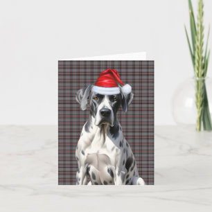 Great Dane Christmas Dog Red Gray Plaid Christmas Holiday Card