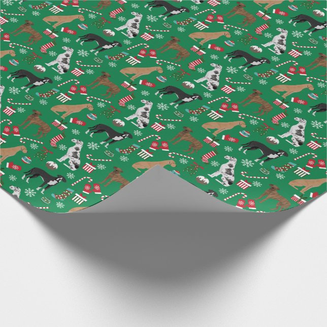 Great Dane Christmas dogs Wrapping Paper (Corner)