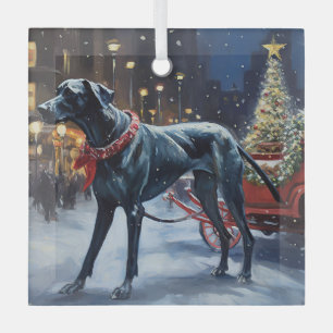 Great Dane Christmas Festive Season Glass Ornament