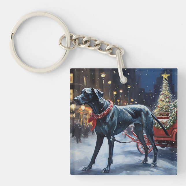 Great Dane Christmas Festive Season  Keychain (Front)