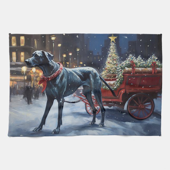 Great Dane Christmas Festive Season  Kitchen Towel (Horizontal)