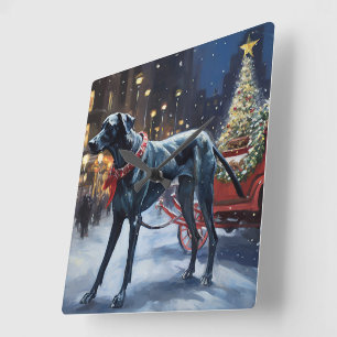 Great Dane Christmas Festive Season Square Wall Clock