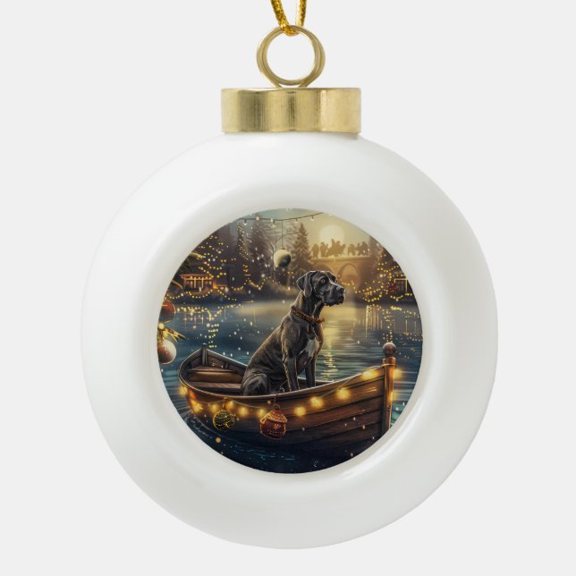 Great Dane Christmas Festive Voyage Ceramic Ball Christmas Ornament (Front)