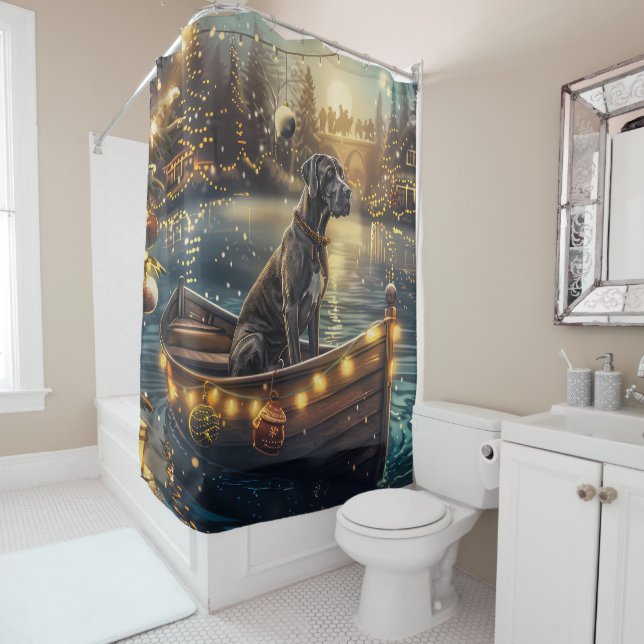 Great Dane Christmas Festive Voyage Shower Curtain (In Situ)