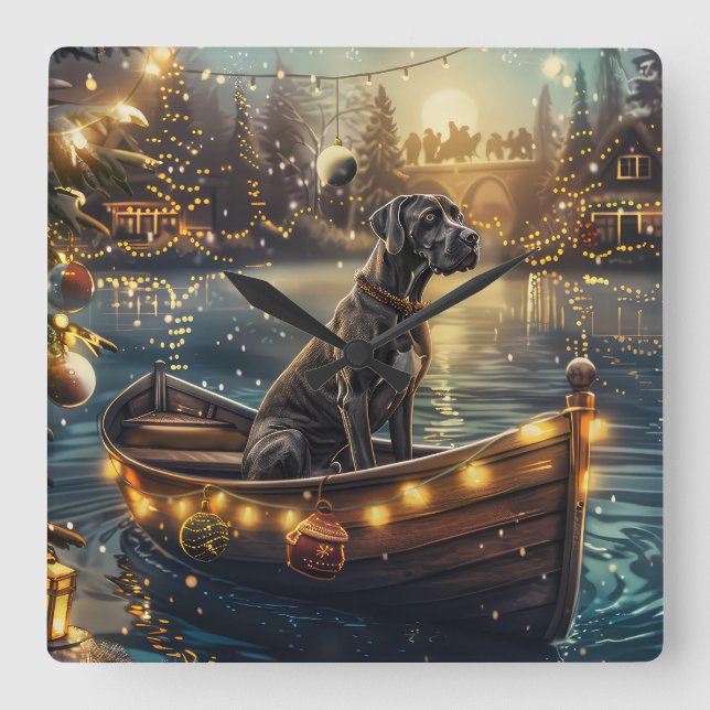 Great Dane Christmas Festive Voyage Square Wall Clock (Front)