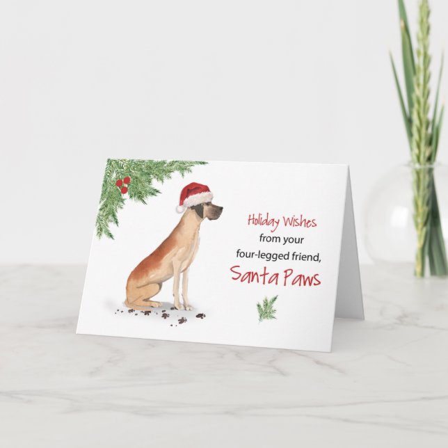 Great Dane Christmas From Dog in Funny Santa Hat Card (Front)