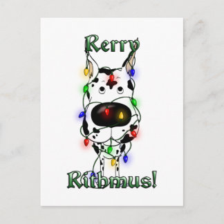 Great Dane Christmas Lights Holiday Postcard