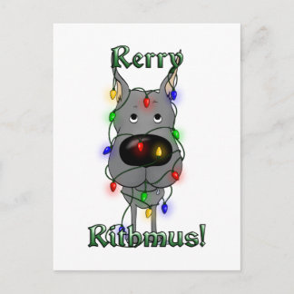 Great Dane Christmas Lights Holiday Postcard
