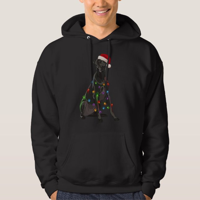Great Dane Christmas Lights Xmas Dog Lover Santa H Hoodie (Front)