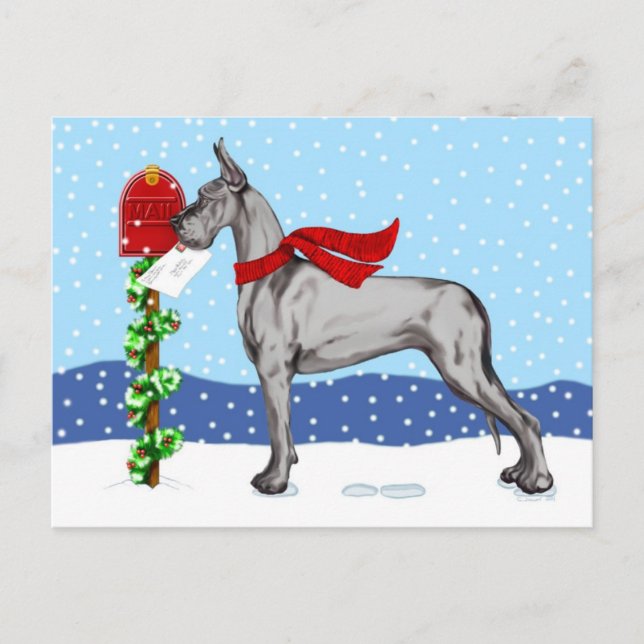 Great Dane Christmas Mail Black Holiday Postcard (Front)