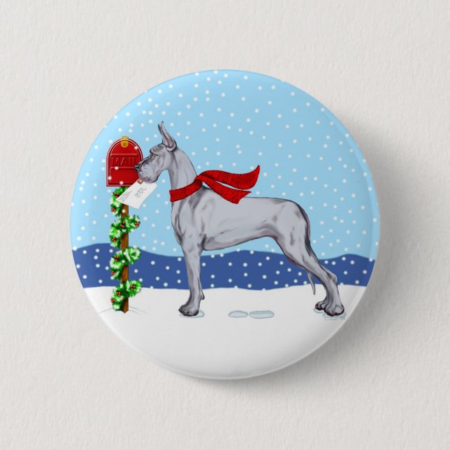Great Dane Christmas Mail Blue Pinback Button (Front)
