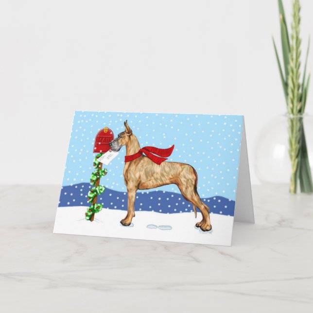 Great Dane Christmas Mail Brindle Holiday Card (Front)