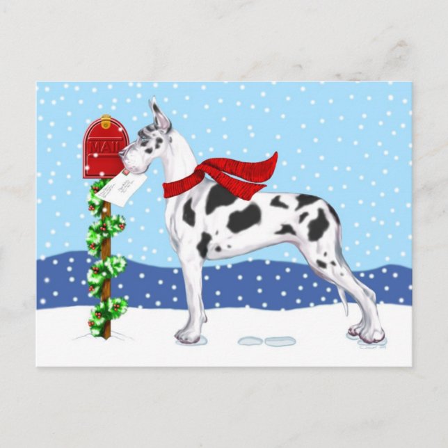 Great Dane Christmas Mail Harlequin Holiday Postcard (Front)