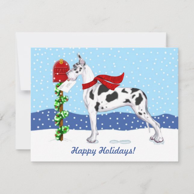 Great Dane Christmas Mail Harlequin Invitation (Front)