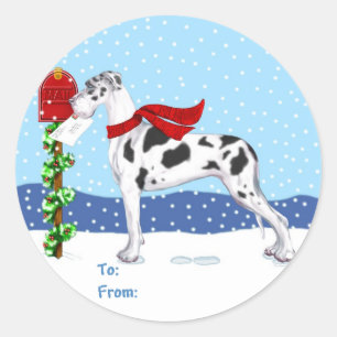 Great Dane Christmas Mail Harlequin UC Gift Tags