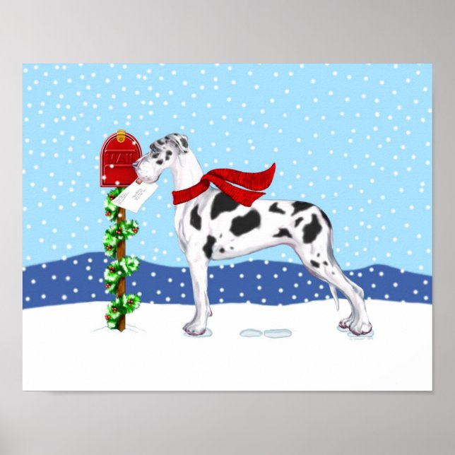 Great Dane Christmas Mail Harlequin UC Poster (Front)