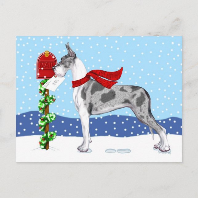 Great Dane Christmas Mail Merle Holiday Postcard (Front)