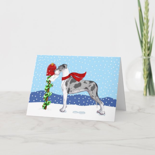 Great Dane Christmas Mail Merle UC Holiday Card (Front)